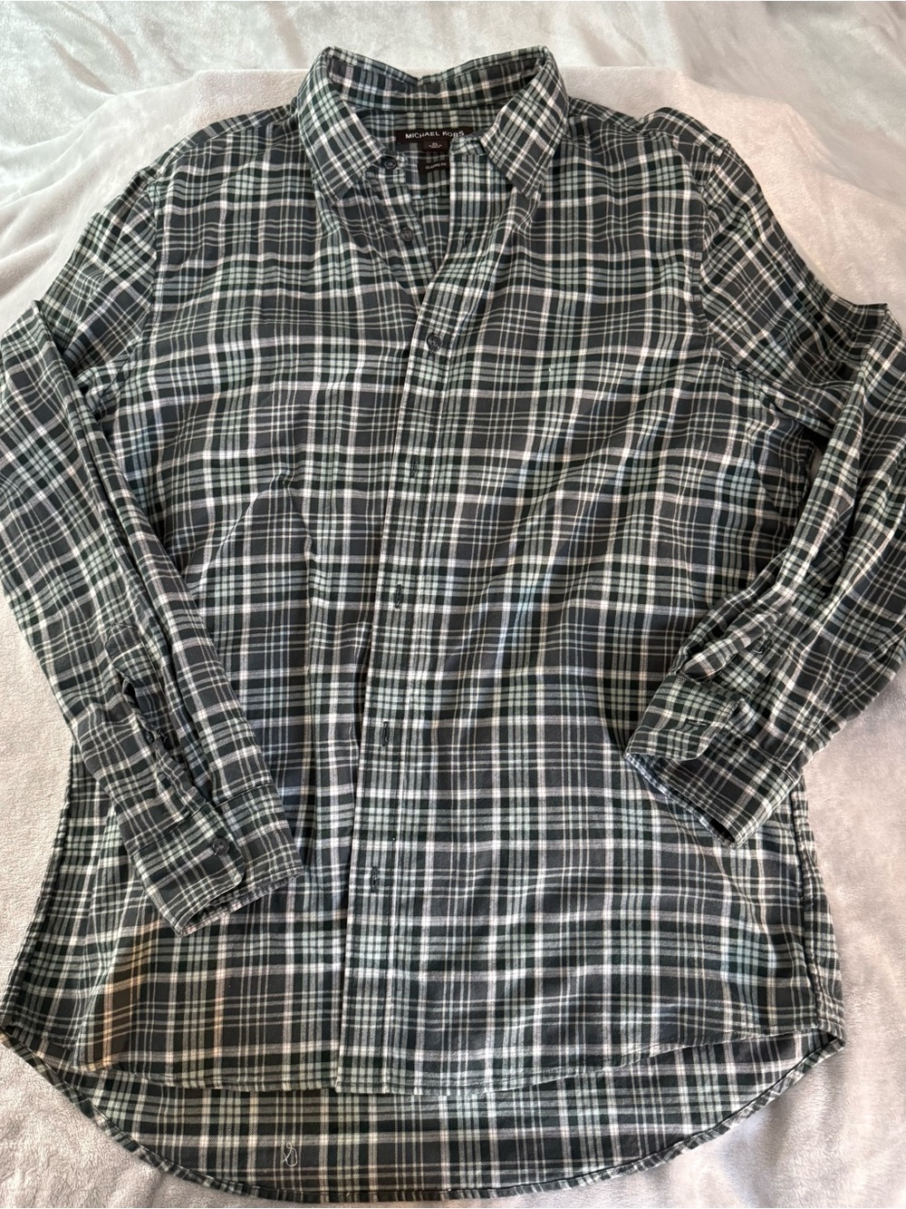 Michael Kors Men's Black & White Plaid Button-Down Shirt